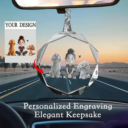 Cartoon Dog Mom as A Custom Engraved Crystal Car Hanger or as A Custom Car Hanger – A Gift for Mother's Day, Valentine's Day, or Pet Lovers