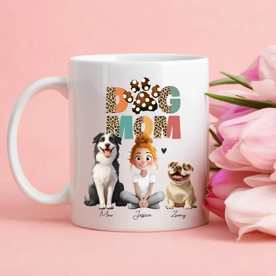 Cartoon Dog Mom as A Custom Engraved Crystal Car Hanger or as A Custom Car Hanger – A Gift for Mother's Day, Valentine's Day, or Pet Lovers