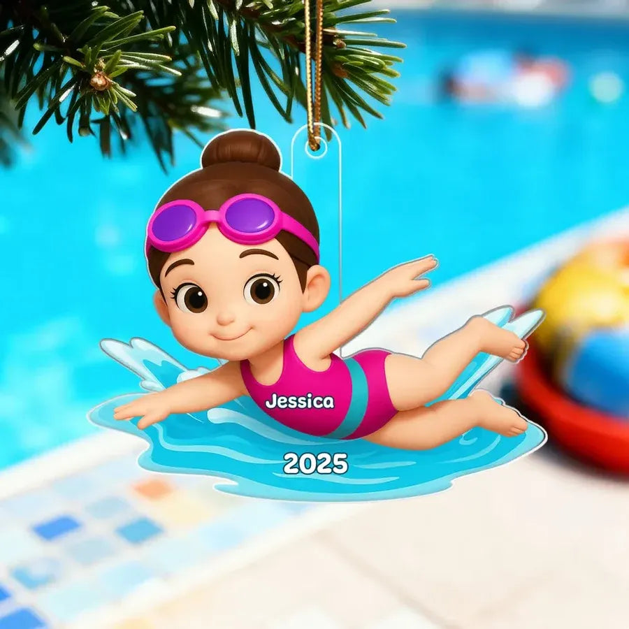 Cartoon Swimmer Acrylic Ornament | Custom Kid Design | Playful Pose, Gift for Children's Day or Birthday