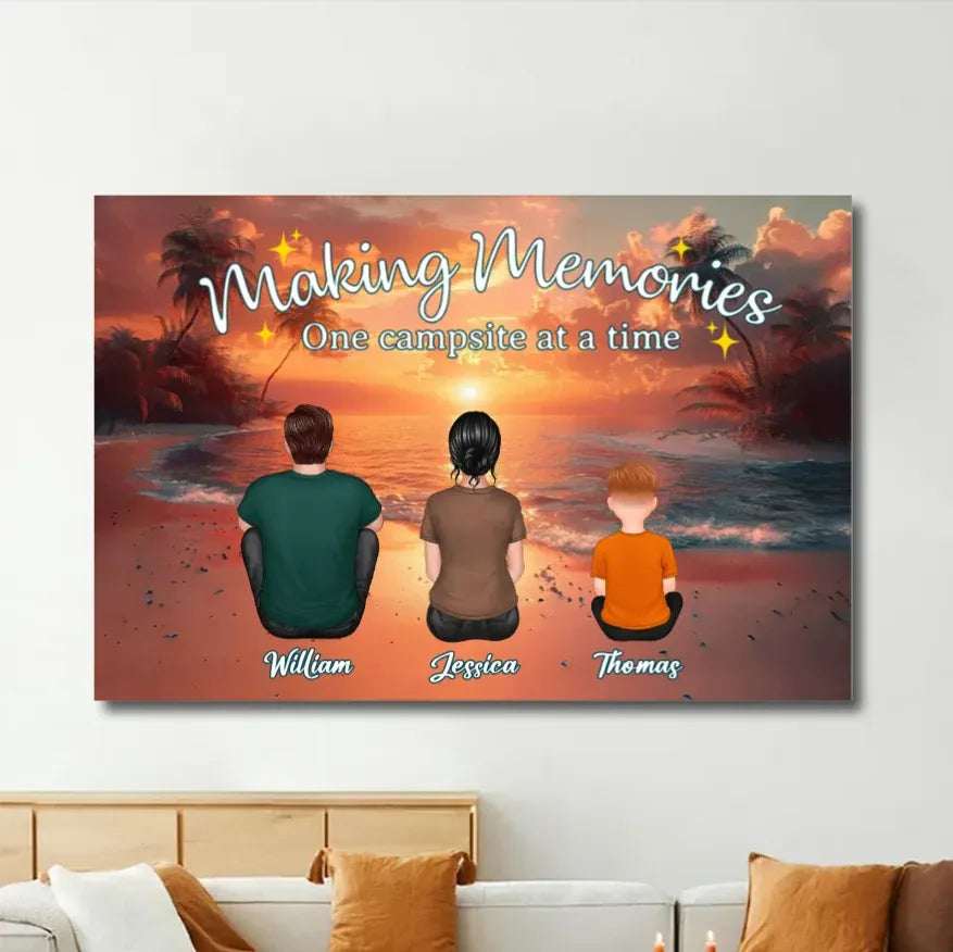 Camping Family Back View Design - Personalized Keychain, Poster, Car Hanger, Wallet Card, Pillow, and Sticker