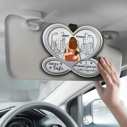 Car Visor Clip with Drive Safe Couple Art, Gift for Boyfriend, Girlfriend or Spouse