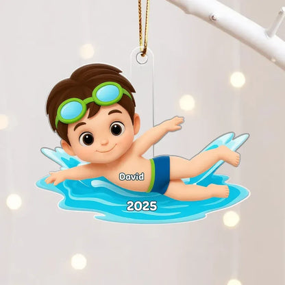 Cartoon Swimmer Acrylic Ornament | Custom Kid Design | Playful Pose, Gift for Children's Day or Birthday