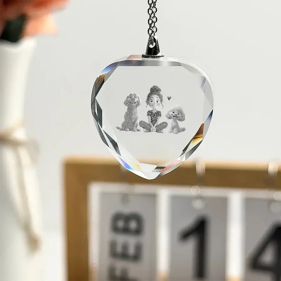 Cartoon Dog Mom as A Custom Engraved Crystal Car Hanger or as A Custom Car Hanger – A Gift for Mother's Day, Valentine's Day, or Pet Lovers