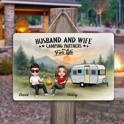 Camping Husband and Wife Custom Wooden Sign – “Family for Life” Personalized Home Decor