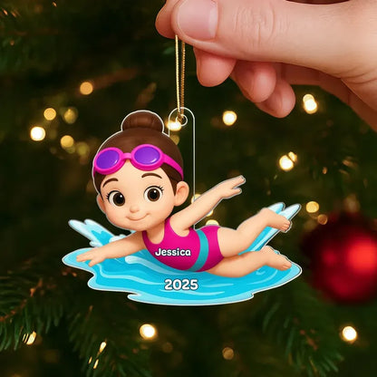 Cartoon Swimmer Acrylic Ornament | Custom Kid Design | Playful Pose, Gift for Children's Day or Birthday