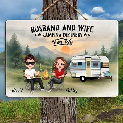 Camping Husband and Wife Custom Wooden Sign – “Family for Life” Personalized Home Decor