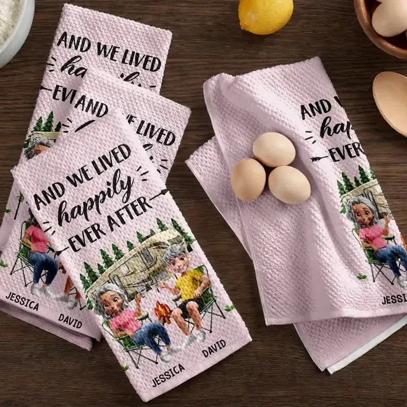 Camper Sweet Camper Kitchen Towel, Personalized Camping Memory Design, Cozy Home Decor Gift for Couples