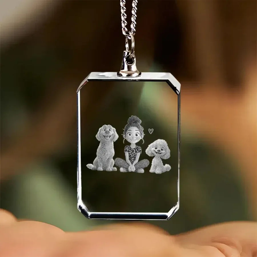 Cartoon Dog Mom as A Custom Engraved Crystal Car Hanger or as A Custom Car Hanger – A Gift for Mother's Day, Valentine's Day, or Pet Lovers