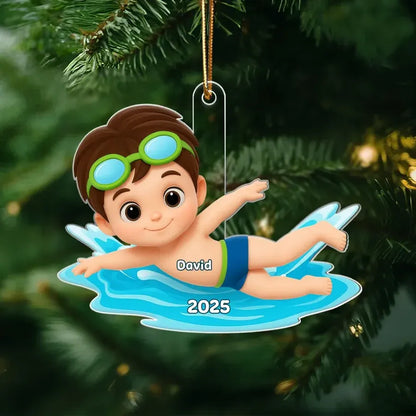 Cartoon Swimmer Acrylic Ornament | Custom Kid Design | Playful Pose, Gift for Children's Day or Birthday