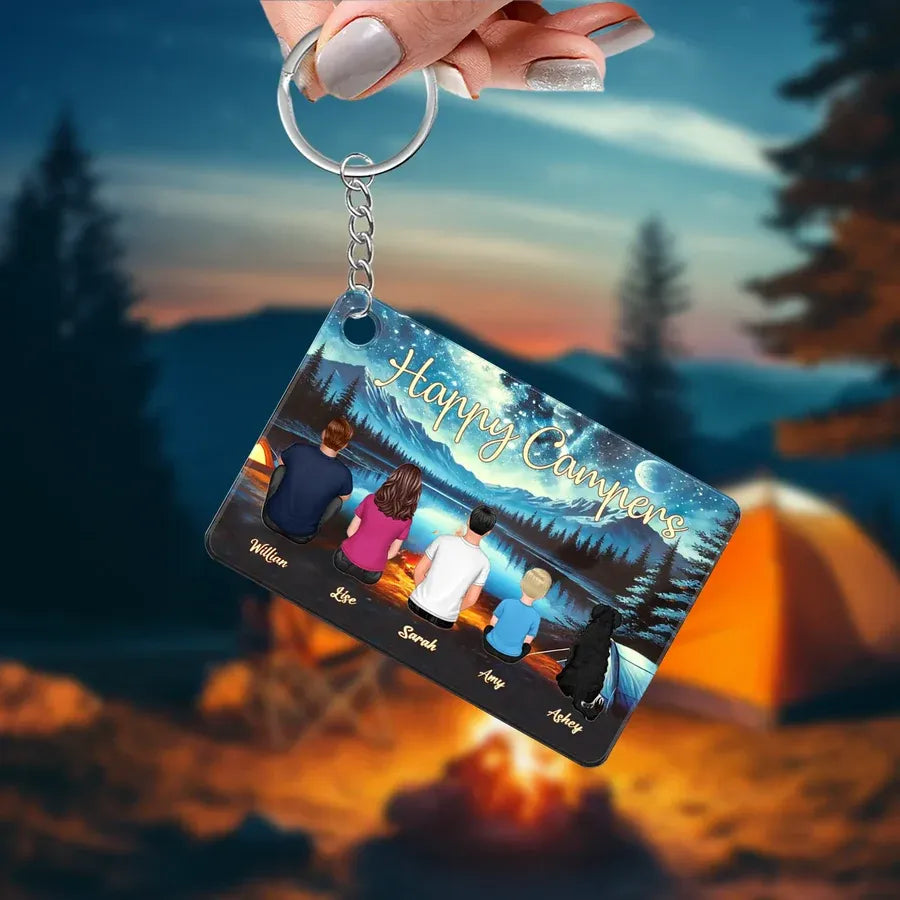 Camping Family Back View Design - Personalized Keychain, Poster, Car Hanger, Wallet Card, Pillow, and Sticker