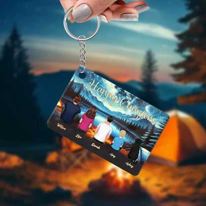 Camping Family Back View Design - Personalized Keychain, Poster, Car Hanger, Wallet Card, Pillow, and Sticker