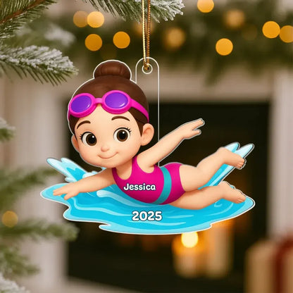 Cartoon Swimmer Acrylic Ornament | Custom Kid Design | Playful Pose, Gift for Children's Day or Birthday
