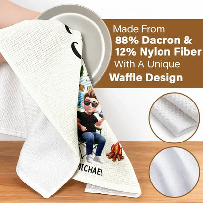 Camper Sweet Camper Kitchen Towel, Personalized Camping Memory Design, Cozy Home Decor Gift for Couples