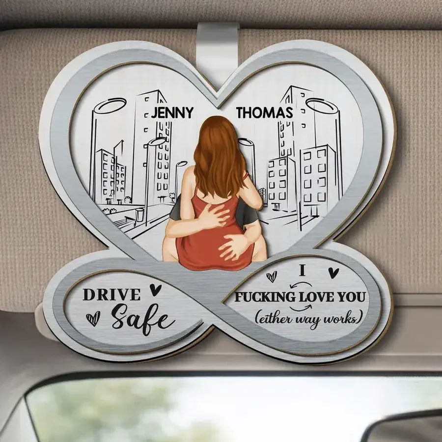 Car Visor Clip with Drive Safe Couple Art, Gift for Boyfriend, Girlfriend or Spouse