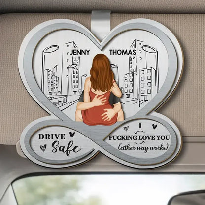 Car Visor Clip with Drive Safe Couple Art, Gift for Boyfriend, Girlfriend or Spouse