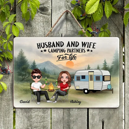 Camping Husband and Wife Custom Wooden Sign – “Family for Life” Personalized Home Decor