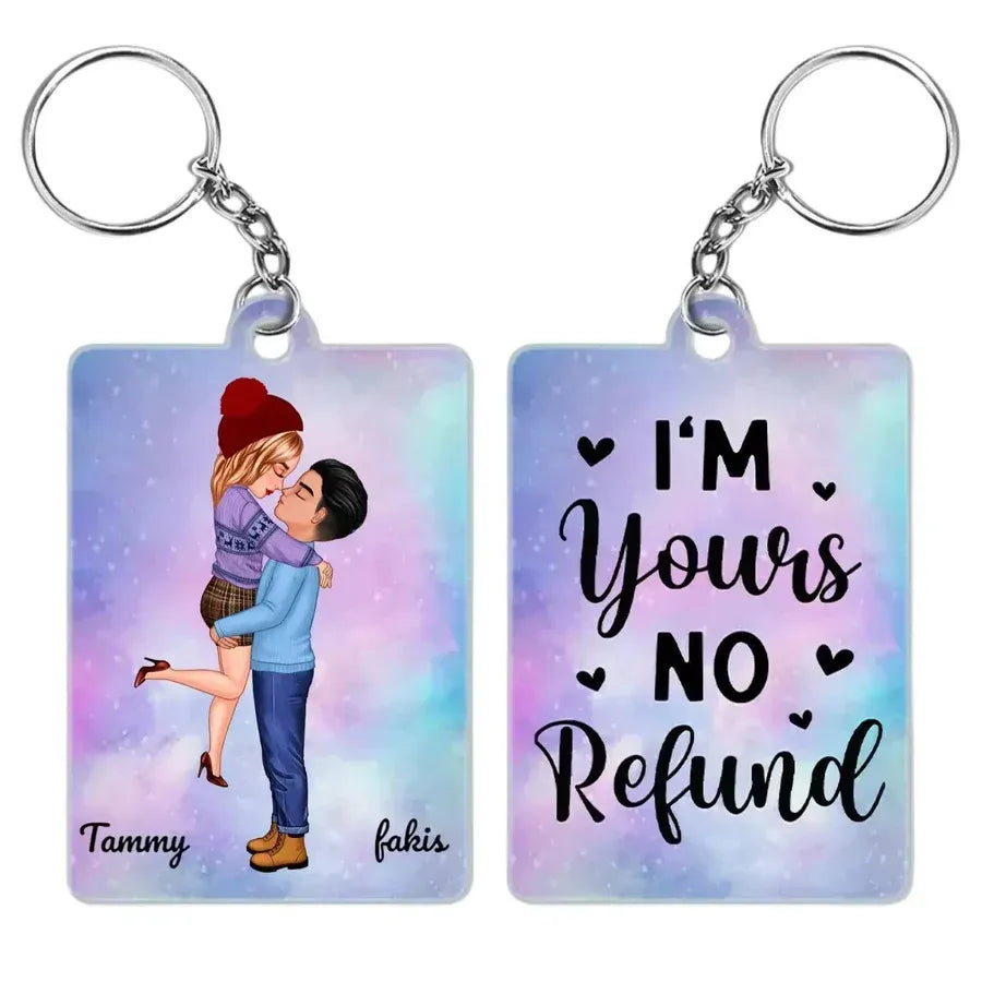 Cartoon Couple Kissing I'm Yours No Returns Or Refund - Personalized Acrylic Keychain - Gift For Couple, Firefighter, Police, Nurse, Chef, Teacher, Flight, Military, Animal Control, Worker