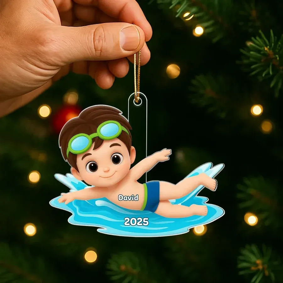 Cartoon Swimmer Acrylic Ornament | Custom Kid Design | Playful Pose, Gift for Children's Day or Birthday